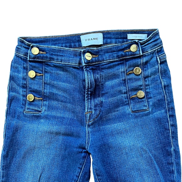 Frame Denim Le High Skinny Button Trim Jeans in Lupin Wash, Size 26 - Picture 6 of 11
